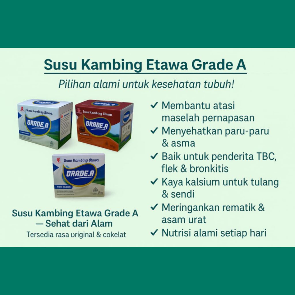 

[BPOM] Susu Kambing Etawa Grade A 10 Sachet - Cocok Atasi Masalah Sendi, Asam Urat, Rematik, Masalah Pernafasan & Nutrisi Tulang