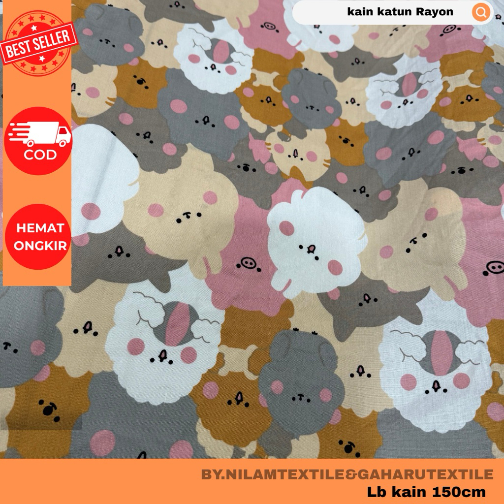 kain katun rayon/bahan rayon-rayon premium-rayon viscose-motif anime-kain/bahan meteran nilam