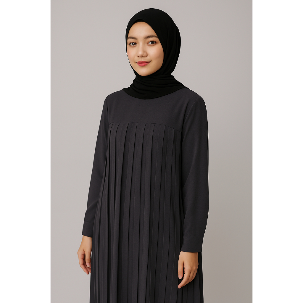 Tunik Gamis Wanita Muslim Polos Elegan – Dress Lengan Panjang Bahan Adem Korea Look