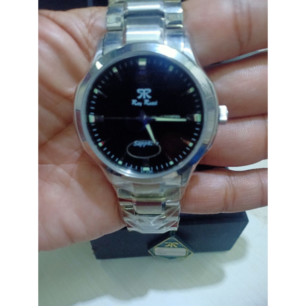 JAM TANGAN PRIA RAY RUCCI RRe30724M RANTAI KACA SAPPHIRE SILVER STAINLESS STEEL WATER RESISTANT 3 AT