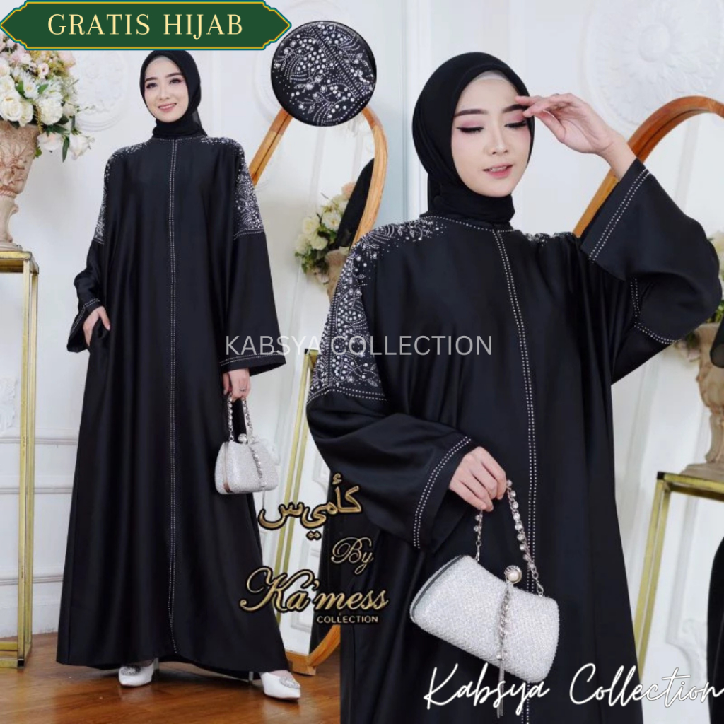 ABAYA MEWAH BAMBOO SILK SAIDAH Basic Syari Gamis Hitam Premium Kaftan Saudi / Abaya Bamboo Silk