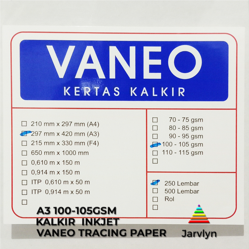 

Vaneo Kertas Kalkir Inkjet A3 100/105 gsm Tracing Paper eceran