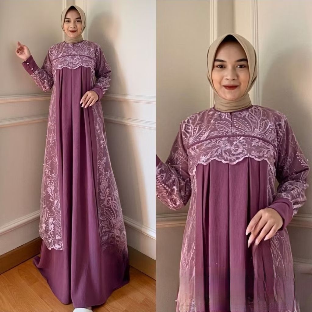 (NEW) ZANIFA DRESS - BAJU DRESS GAMIS CRINKLE CRINGKLE MIX BRUKAT BROKAT IBU ANAK WANITA DEWASA MUSL