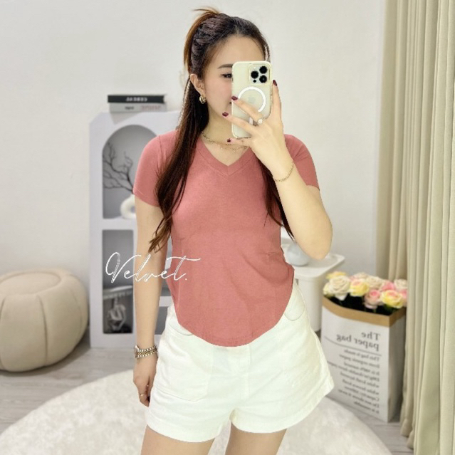 Kaos Vneck Oval Wanita / Tshirt V neck Polos wanita / Kaos Polos wanita 4457