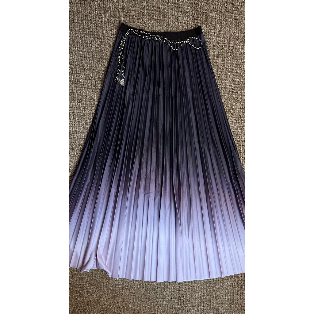Rok Panjang Hitam Putih - Rok Plisket kekinian - Rok Plisket Gradasi Scuba Tebal Mewah - Free Size X