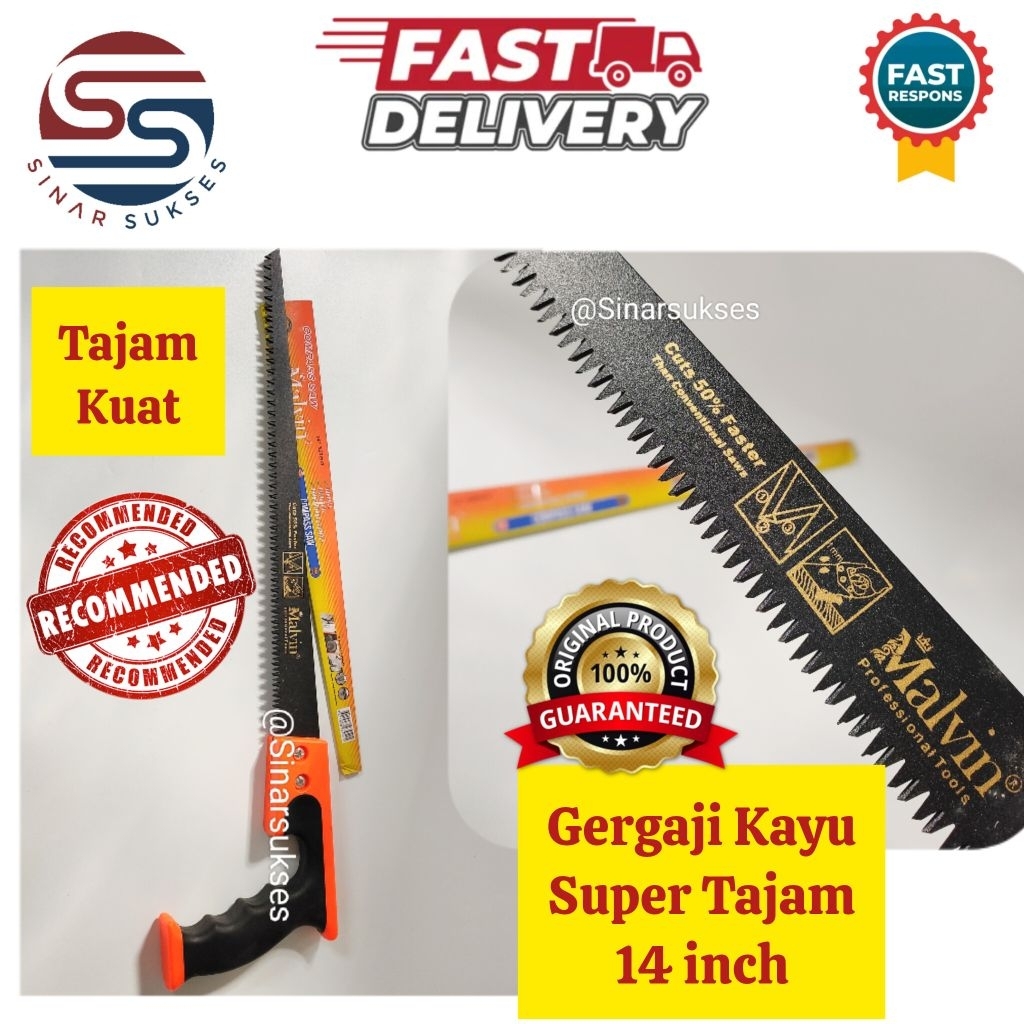 Gergaji Kayu Lancip Super Tajam 14 inch/Gergaji kayu Kuat/ Gergaji Kayu Tajam/ Gergaji Kayu Awet/ Ge