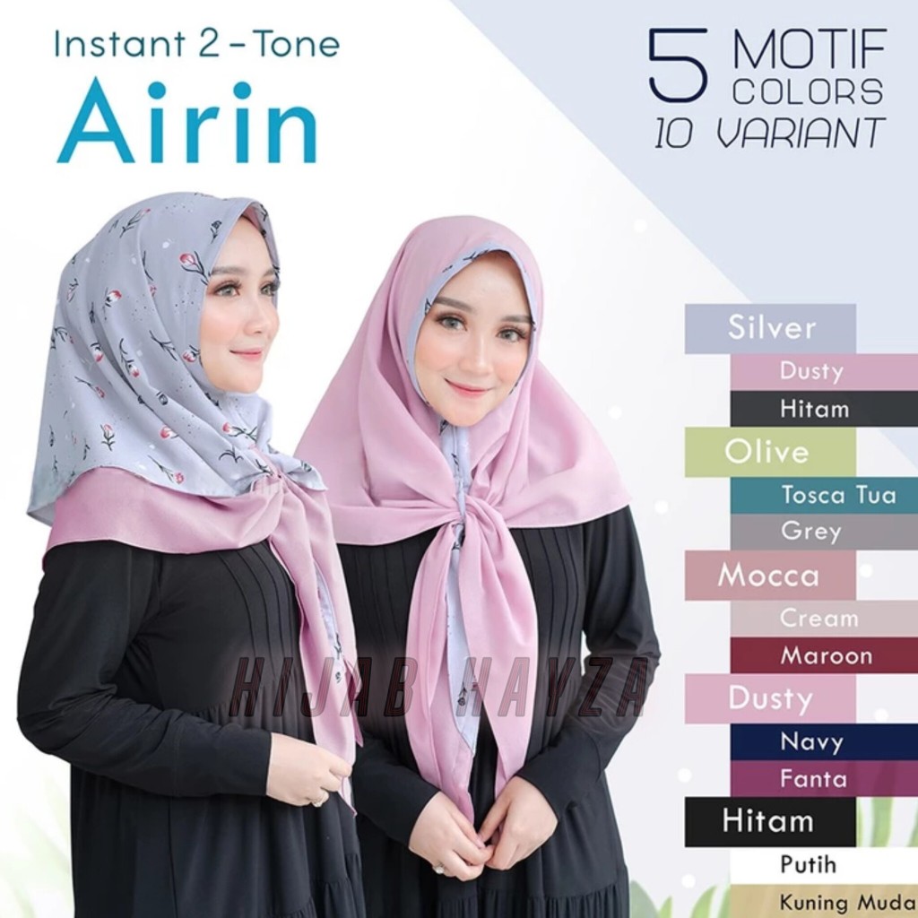 Khimar Instan/ Hijab Instan 2-Tone Airin/ Hijab Motif Bolak Balik