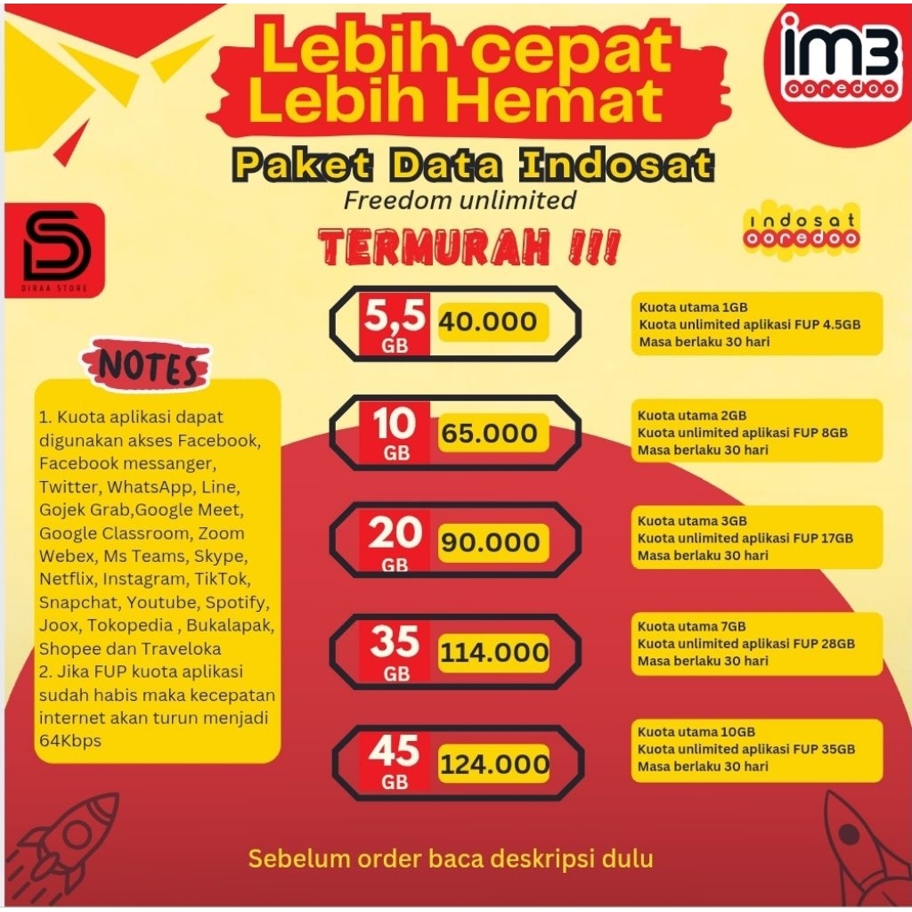 TERMURAH paket data indosat freedom unlimited