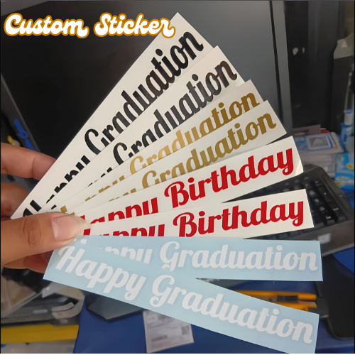 

(PUTIH) Cutting Stiker untuk Pita buket Bouquet Satin Happy Graduation /Happy Birthday / Custom
