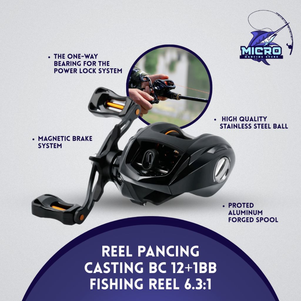 Reel Pancing Casting BC 12+1BB Fishing Reel 6.3:1 Gear Ratio Travel Bass Reel Bc Berkualitas