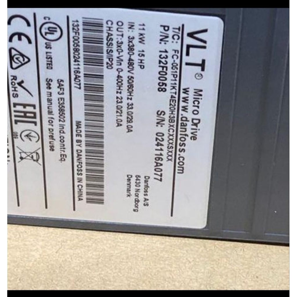 INVERTER DANFOSS 11KW 3X380-480V VLT MICRODRIVE FC-051P11K