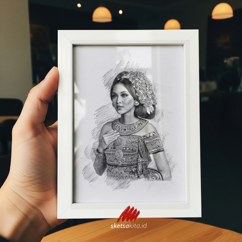 Sketsa Mini - Sketsa + Bingkai, Kado Ulang Tahun, Pernikahan, Wisuda, dll