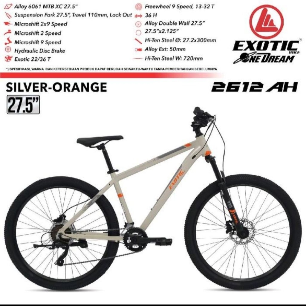 Sepeda Gunung/MTB EXOTIC 2612 AH Alloy 26Inch Rem Hydraulic 2x9Sp