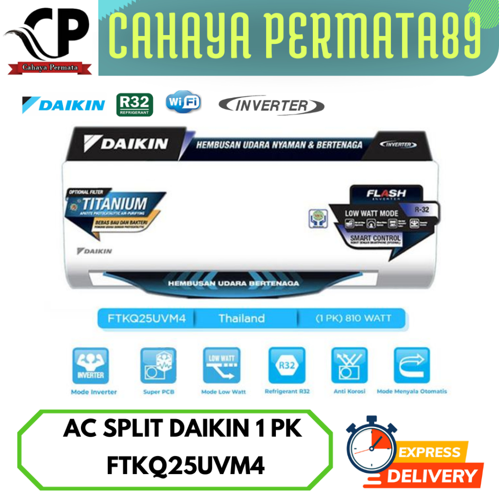 AC DAIKIN FTKQ25UVM4 AC SPLIT DAIKIN 1 PK R32 FLASH INVERTER THAILAND FTKQ25UVM4 //  FTKQ25
