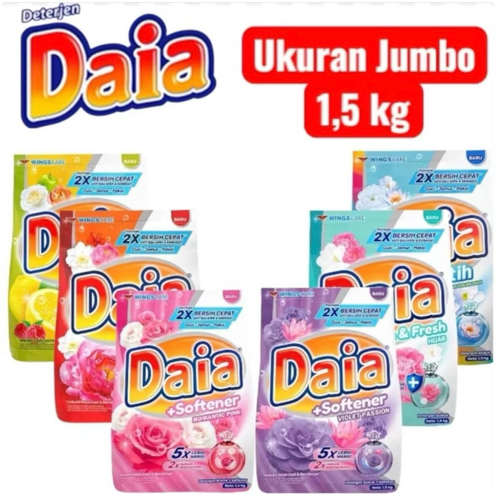Deterjen Daia 1.5kg | Deterjen Bubuk Daia Jumbo |  Sabun Cuci Baju Daia Wings