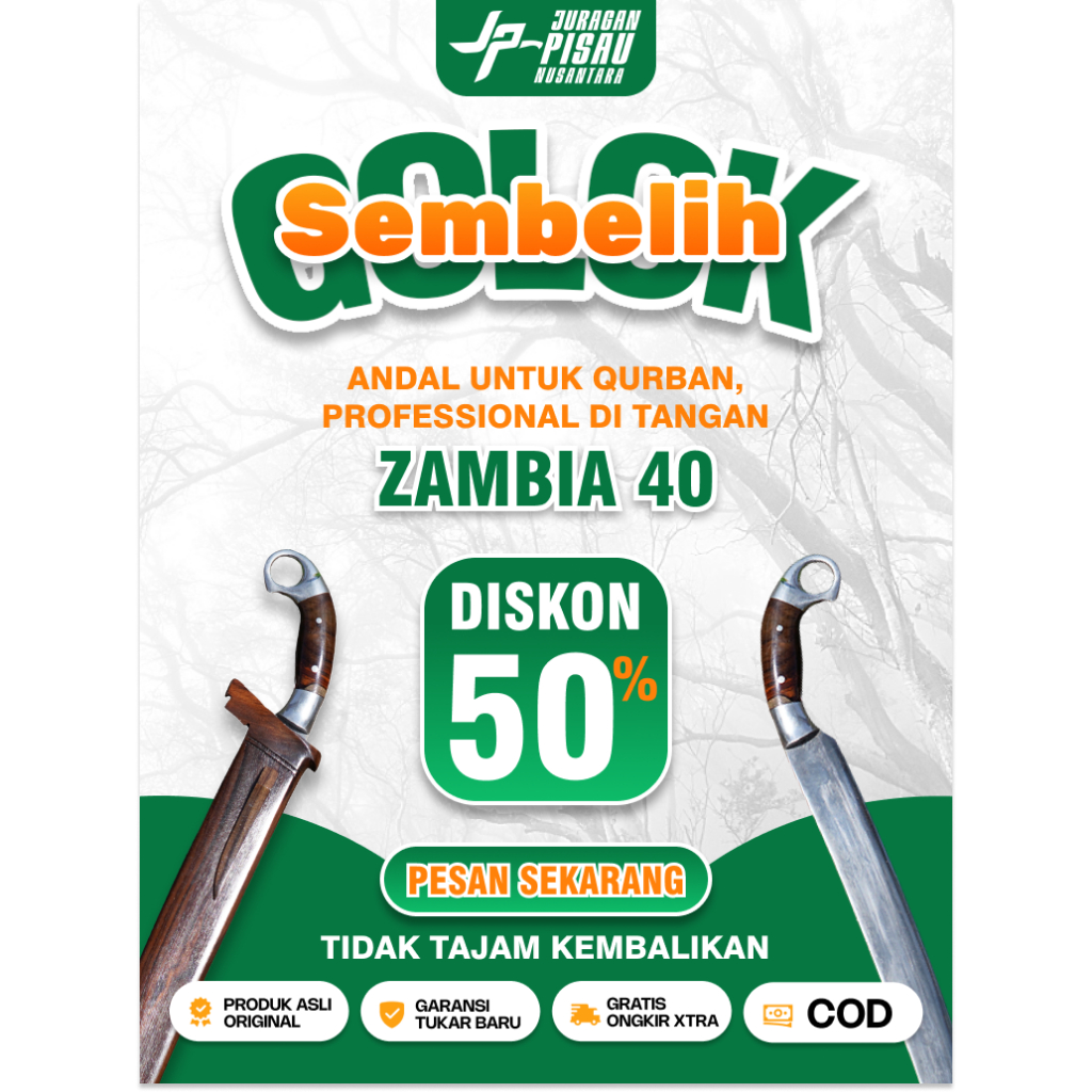 Golok Zambia Kayu Sonokeling | Golok Sembelih Qurban Baja Sup9 Multifungsi | Juragan Pisau Nusantara