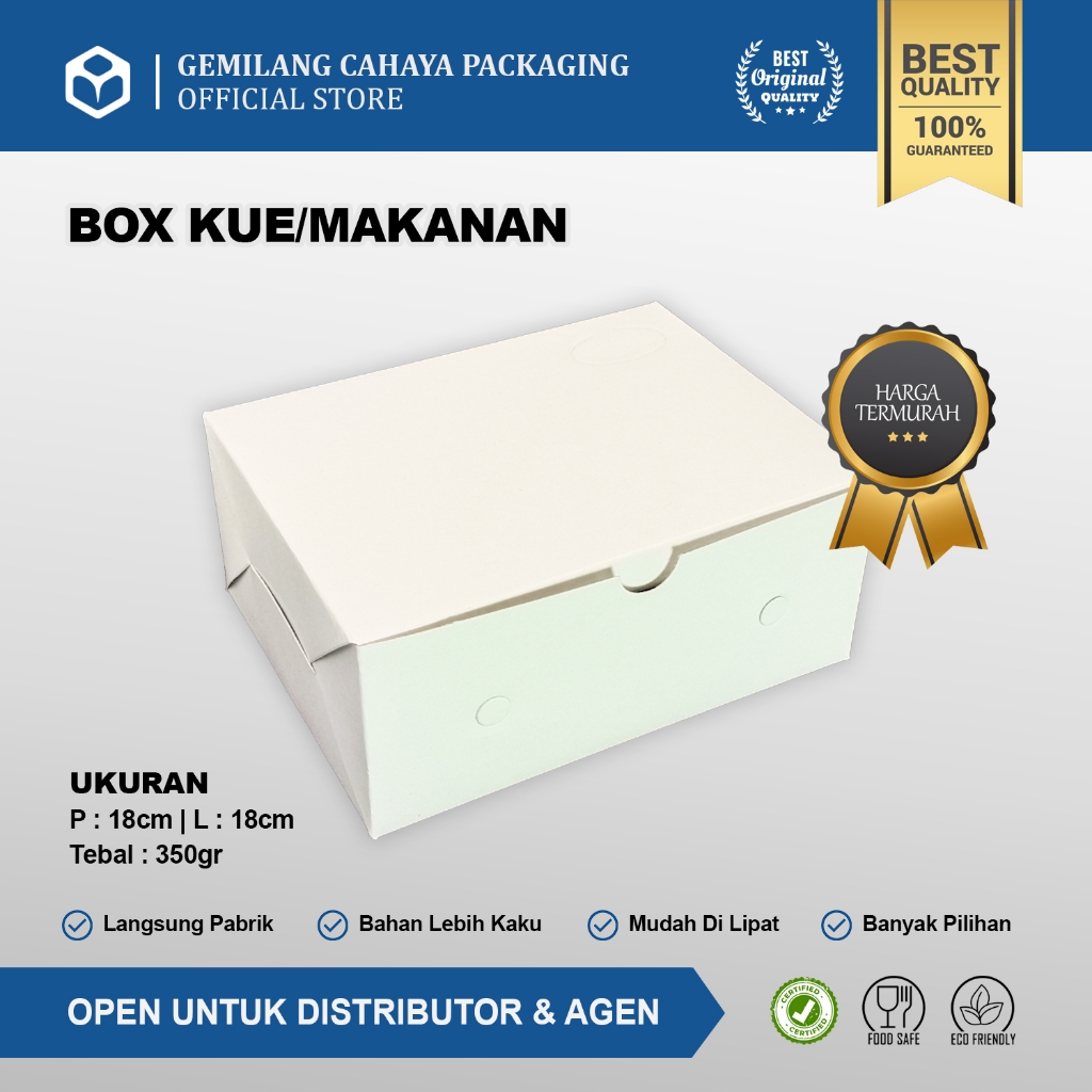 

(50 pcs) Box Dus Snack Makanan GS Polos Tebal Putih Duplex Tebal (350 GSM) Ukuran 18x18cm