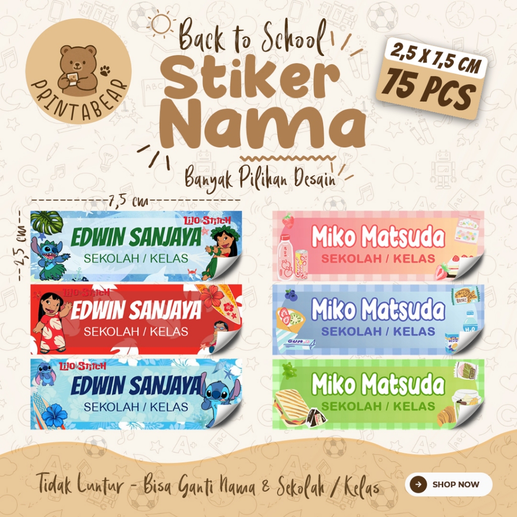 

[75 PCS] 01C-STICKER NAMA ukuran 2,5x7,5cm / Stiker Buku Tulis Anak Mata Pelajaran Sekolah TK SD SMP