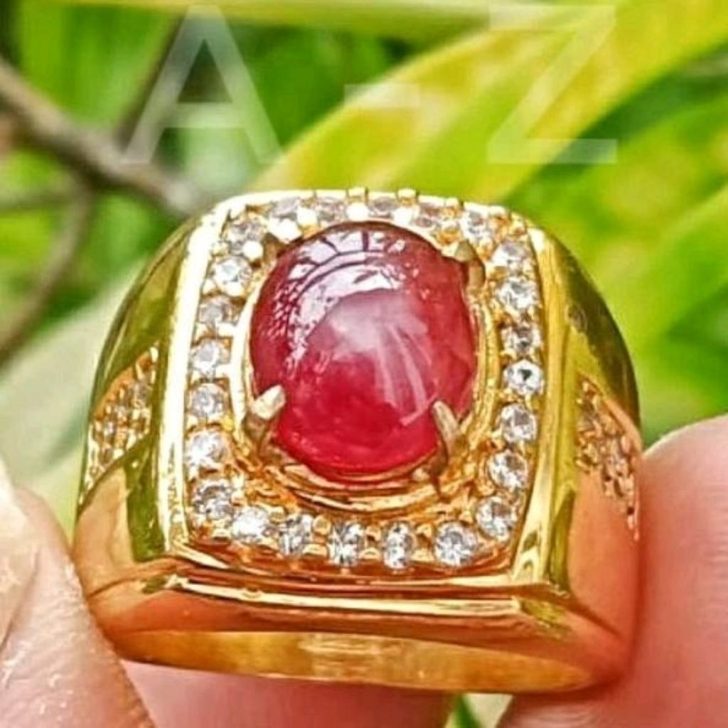 Cincin Permata Batu Natural Ruby Star Afrika Super 100% ori - Merah,Ring Alpaka Super Mewah
