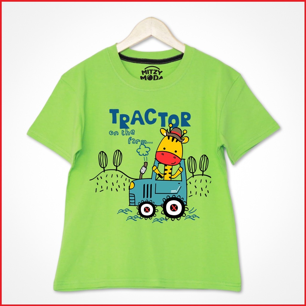 Baju Kaos Anak Tractor Giraffe Alat Berat Sablon DTF | Kaos Anak Cowok | Baju Anak Laki Katun 24s