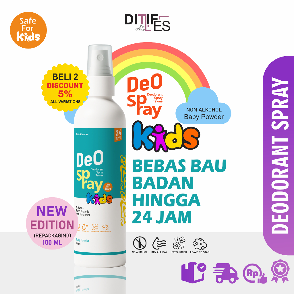 Deodoran Anak Natural, Deodorant Spray 100ml Baby Powder, Deodorant Tawas Spray