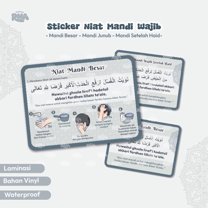 

Stiker Doa Niat Mandi Wajib | Hadast Besar | Setelah Haid | Junub | Janabah | Sticker Vinyl Waterproof | Kecil
