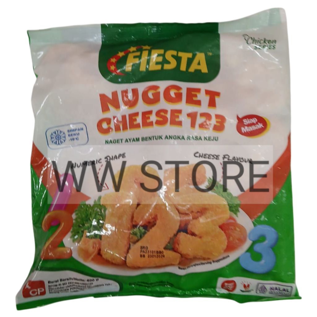 

Naget ayam bentuk angka rasa keju beku SIAP MASAK halal MUI FIESTA NUGGET CHEESE flavour 123 Numeric Shape 400g