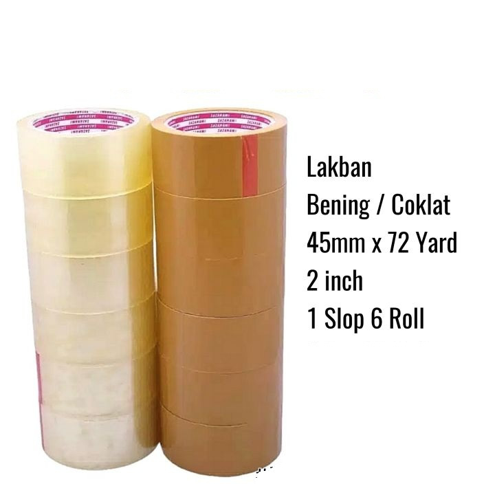 

Lakban Bening Dan Coklat Isi Per 1 PCS dan 1 ROL (6 PCS) UKURAN 45mm X 90 Yard Lakban Super Lekat Untuk Lem Lakban Serbaguna