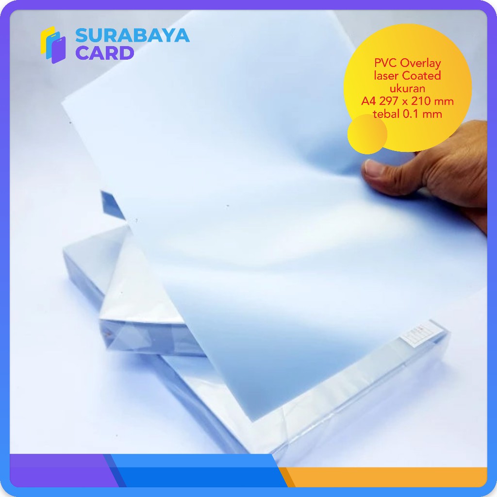 

PVC Overlay laser Coated ukuran A4 297 x 210 mm tebal 0.1 mm