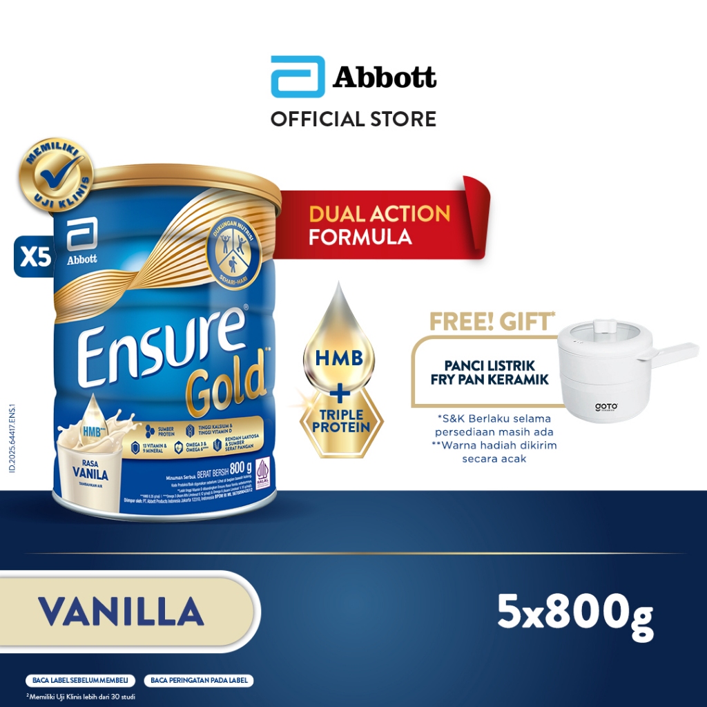 

Ensure Gold HMB Vanila 800 g - Nutrisi Dewasa Rendah Laktosa - 5 pcs - FREE GIFT