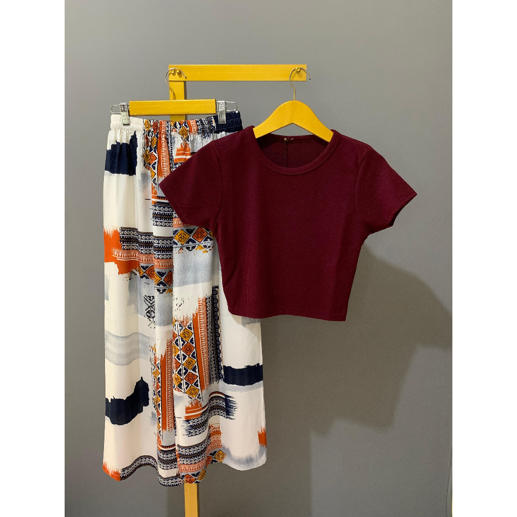 Set Baju One Crop Top & Celana Kulot Rayon viscose/Stelan