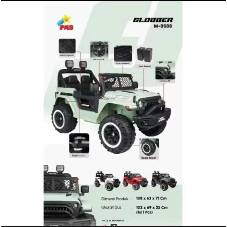 Mainan Anak Mobil Aki Cas Globber Musik LED Remot