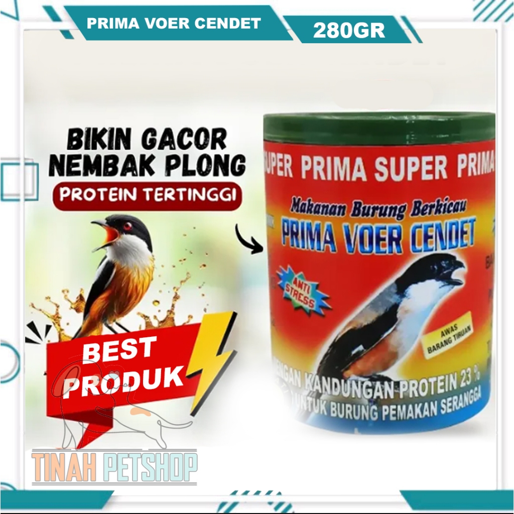Prima Voer Cendet 280gr Toples Pakan Burung Murai Cendet Kacer Prenjak Pleci Ciblek isi Lebih Banyak