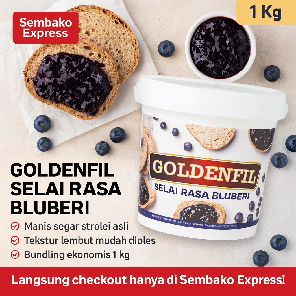 

Goldenfil Selai Rasa Bluberi 1 Kg – Selai Blueberry Manis Segar Siap Pakai
