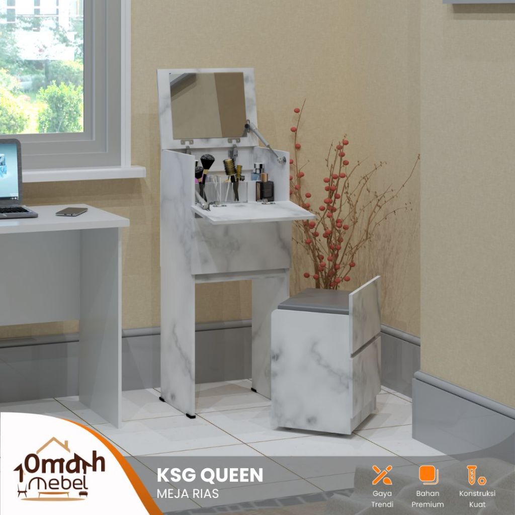 OMAH MEBEL SURABAYA - Meja Rias Lipat Minimalis Series QUEEN Rak Kabinet Rias Terbaru