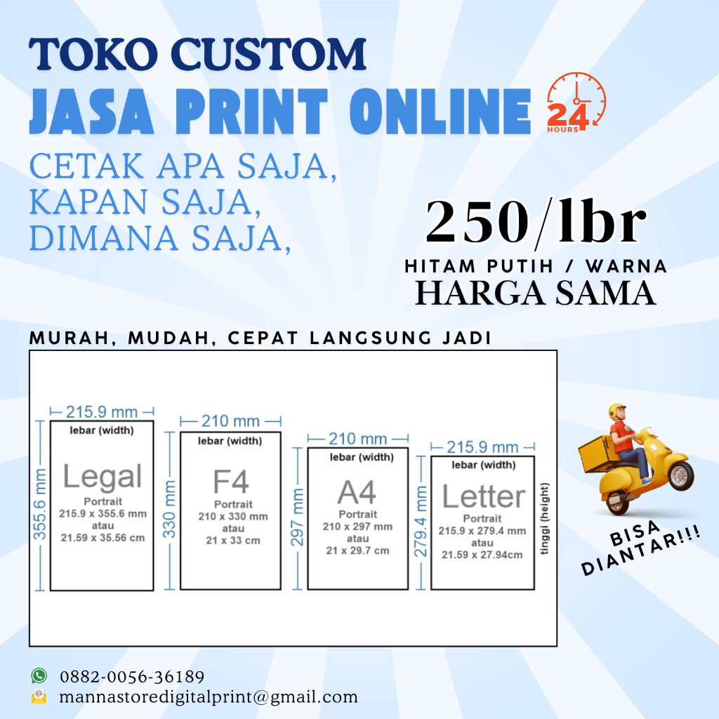 

Print / Cetak Dokumen ukuran A4/F4/Letter/Legal dll untuk Makalah, Skripsi, Artikel dll Hitam Putih / Warna Bolak Balik