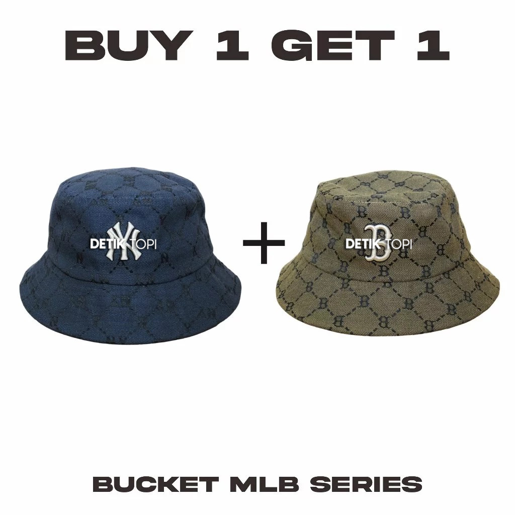 12.12 PROMO BUY 1 GET 1 Topi Bucket Hat NY Boston Monogram MLB Korea Logo Bordir