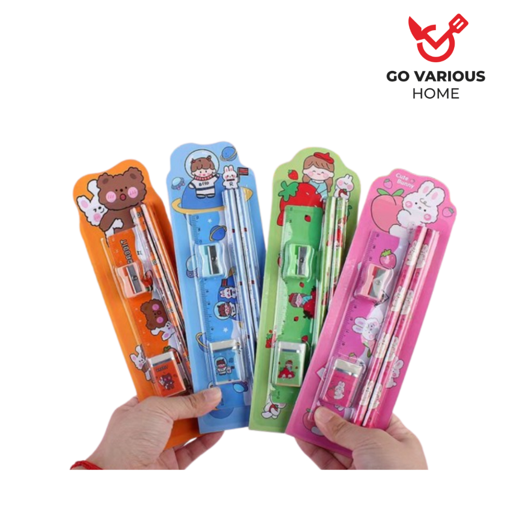 

GVH Stationery Set 5 in 1 Alat Tulis Anak Sekolah Penghapus penggaris Pensil Serutan Karakter Lucu