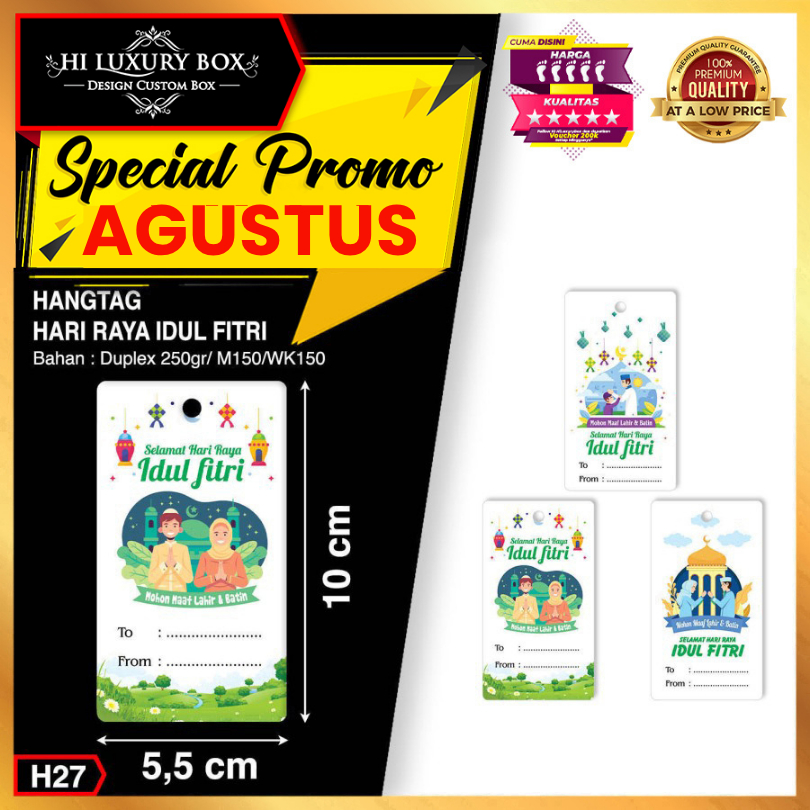 

Hangtag | Label Baju | Hangtag Idul Fitri | Duplex + Kraft | Murah 5.5x10 H27