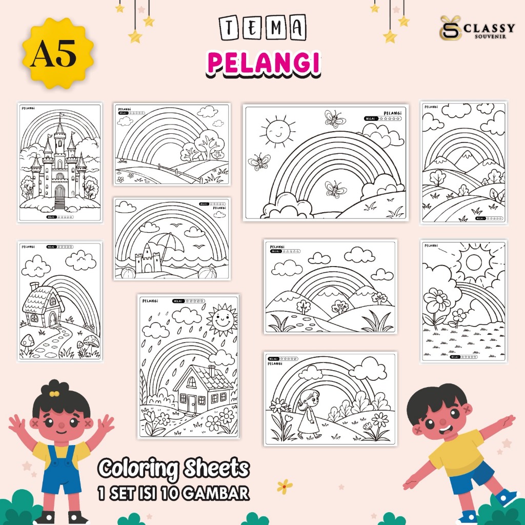 

LEMBAR GAMBAR MEWARNAI A5 BAGIAN TEMA PELANGI - KERTAS MEWARNAI ANAK - COLORING SHEETS FOR KIDS