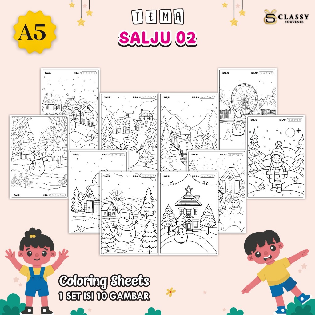 

LEMBAR GAMBAR MEWARNAI A5 BAGIAN TEMA SALJU - KERTAS MEWARNAI ANAK - COLORING SHEETS FOR KIDS