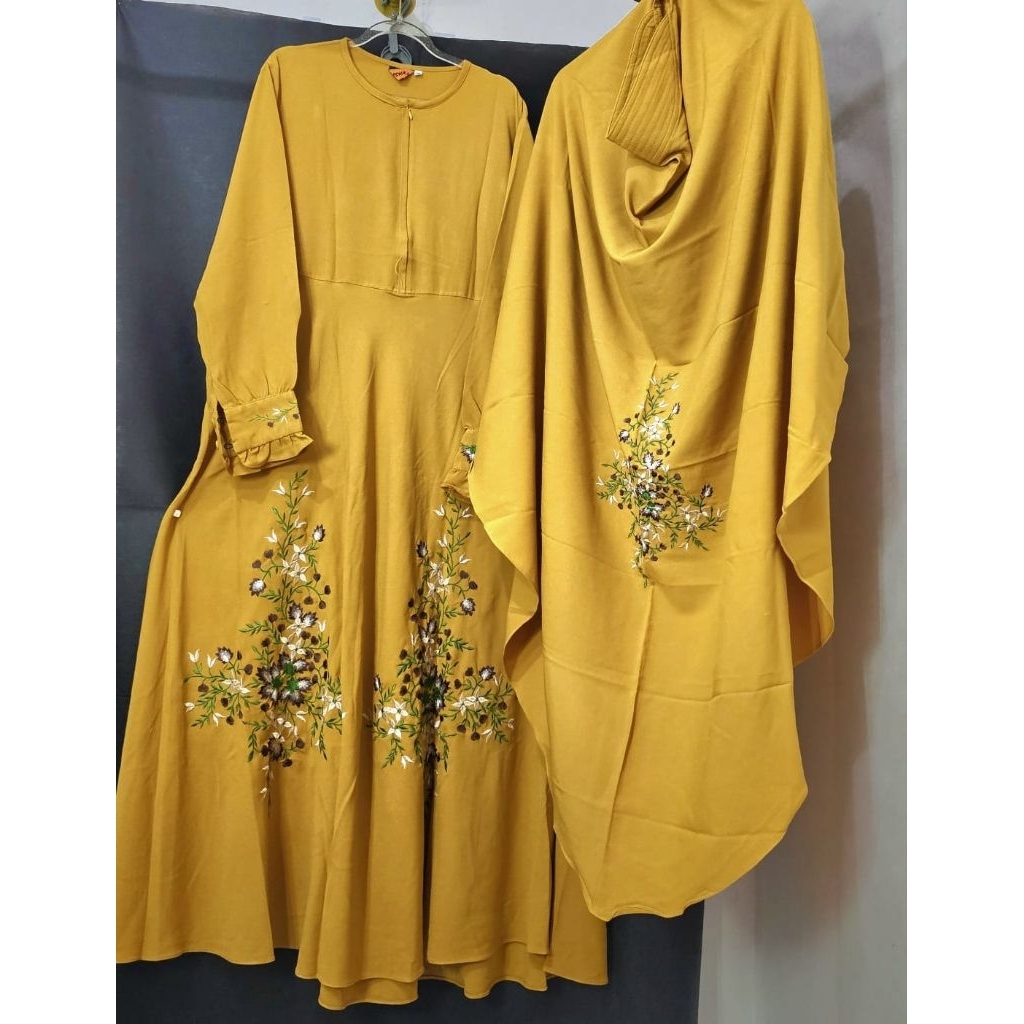 Gamis Khimar set Kuning Bordir XL Jumbo
