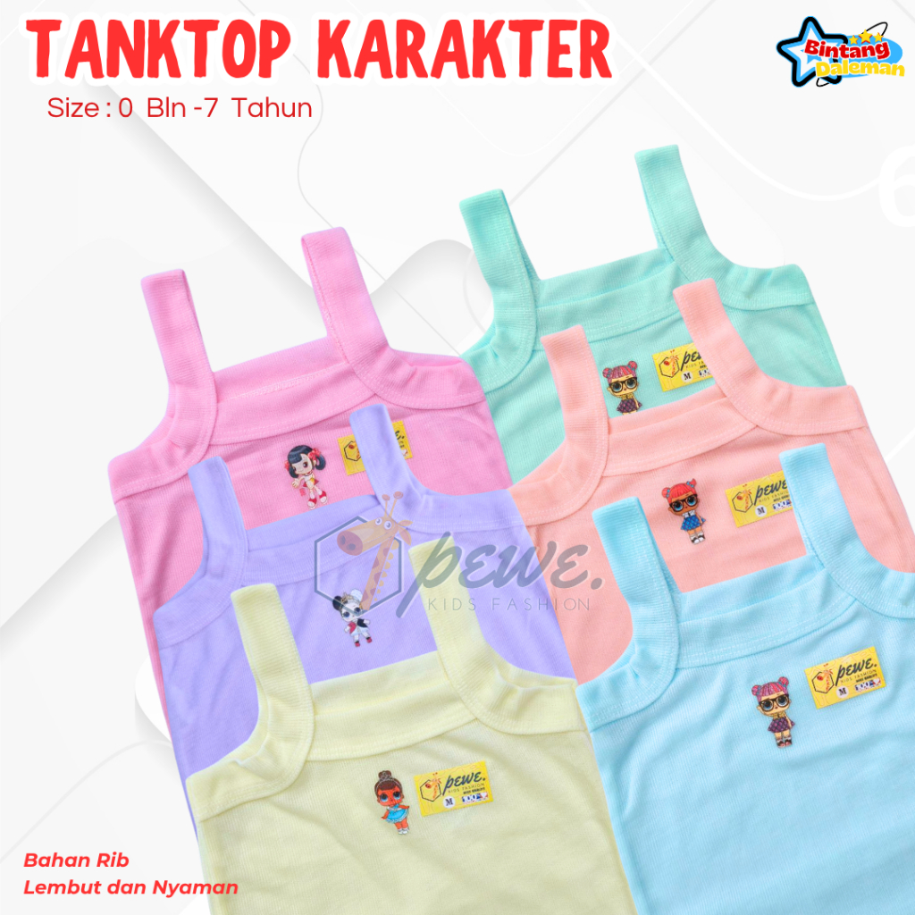 12 Pcs / 1 Lusin Kaos Dalam Anak Singlet Anak Balita Tanktop Anak Perempuan Kaos Dalam Bayi Enji Sta