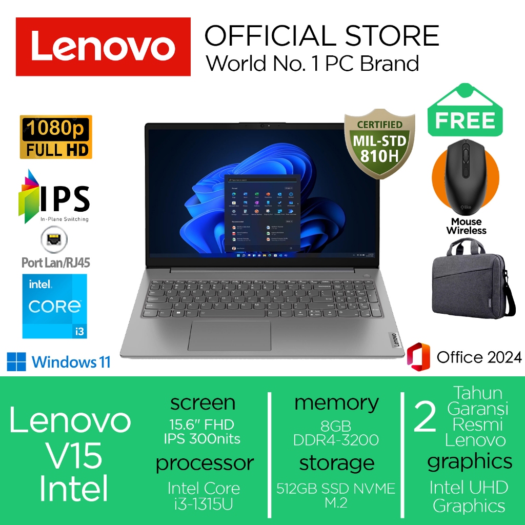 Lenovo V15 i3-1315U 512GB SSD 8GB IPS Win11+OHS