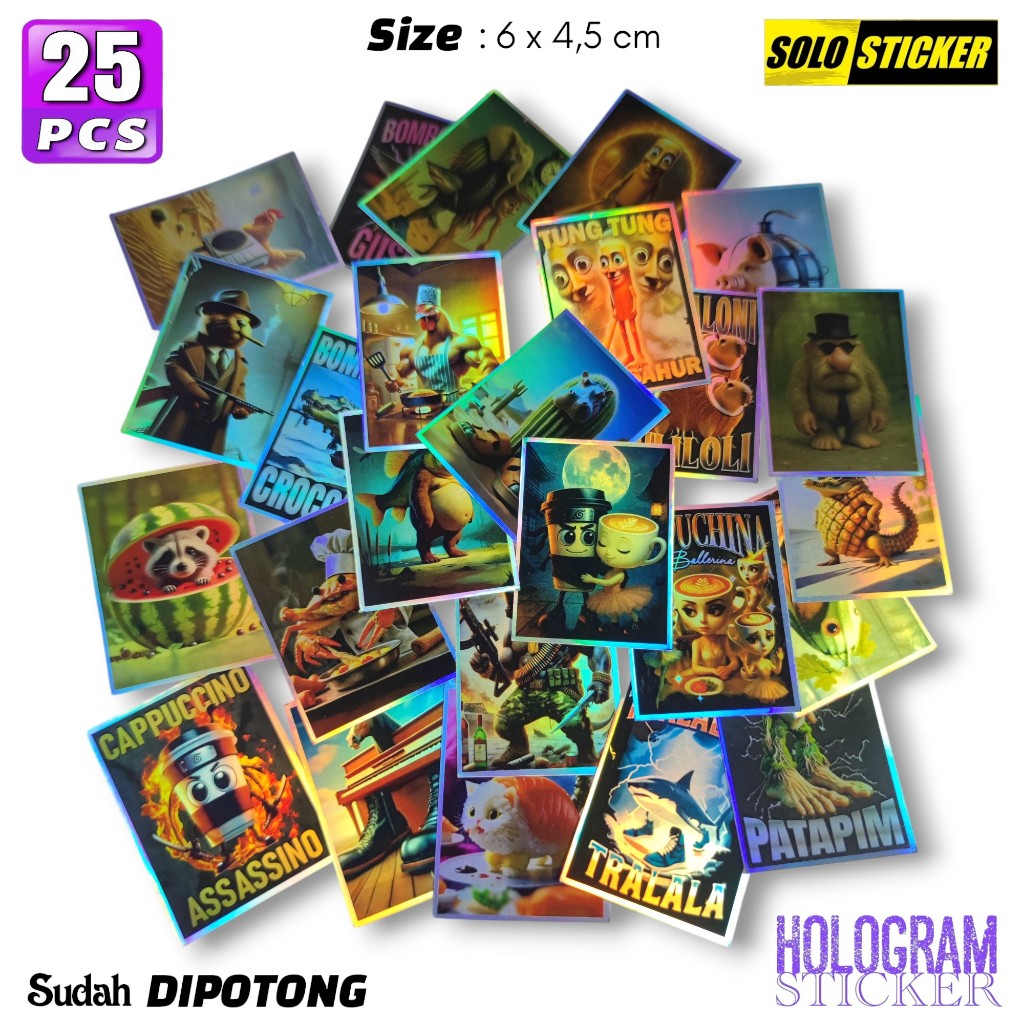 

Stiker Anomali Brainrot Tung Tung Tung Sahur Paper Hologram Waterproof Sticker Dekorasi Koper Laptop