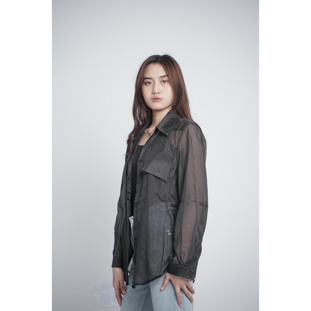 Outer Blouse Transparan Hitam + Tanktop