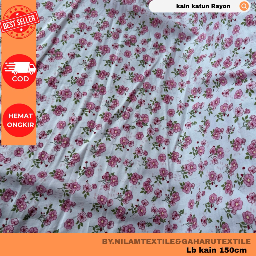 kain katun rayon/bahan rayon premium-rayon viscose-motif bunga-kain/bahan meteran nilam