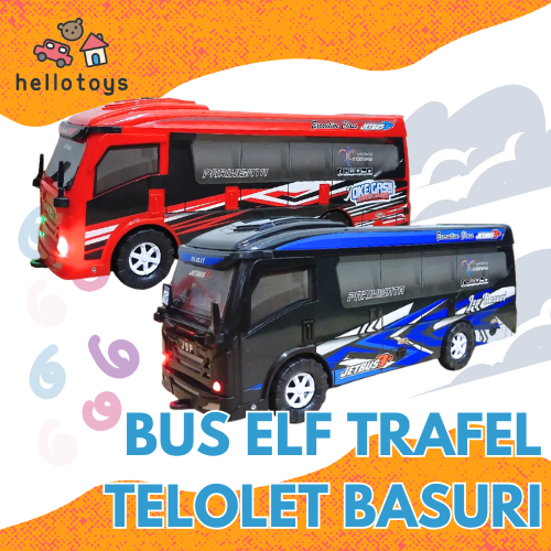 Mainan Anak Mobil Bis Basuri ELF Trafel Musik Telolet Basuri Mainan Mobil Mobilan Bus Elf Pakai Bate