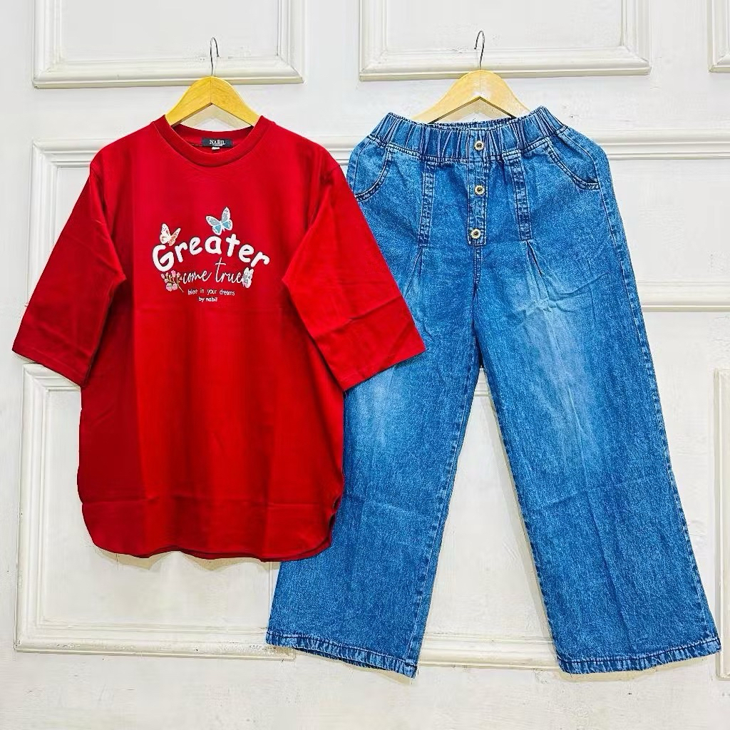 Setelan Kulot Wanita, Atasan Combed 20s, Celana Kulot Jeans, Setelan Celana Wanita Terpopuler