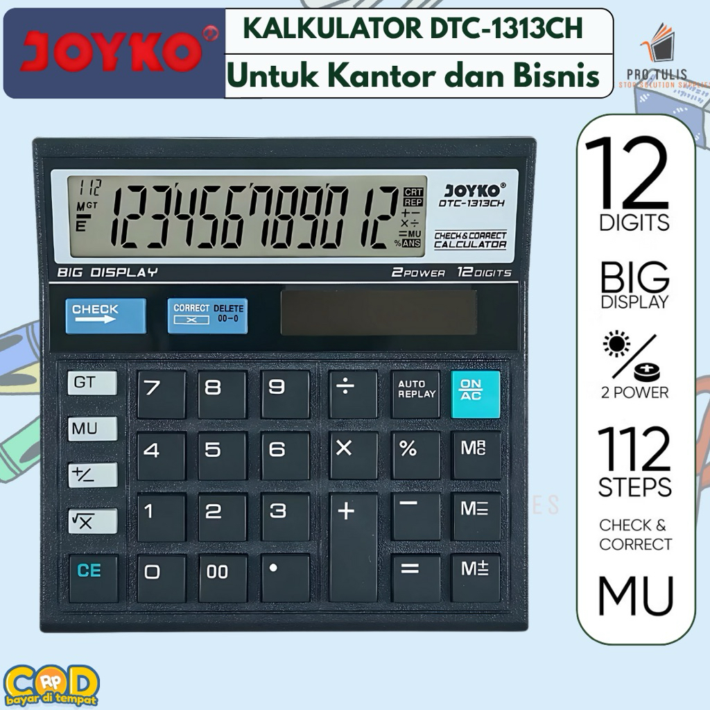 

Joyko Calculator DTC-1313CH / Kalkulator 12 Digits 12 Angka BERKUALITAS +Pengoreksi Angka